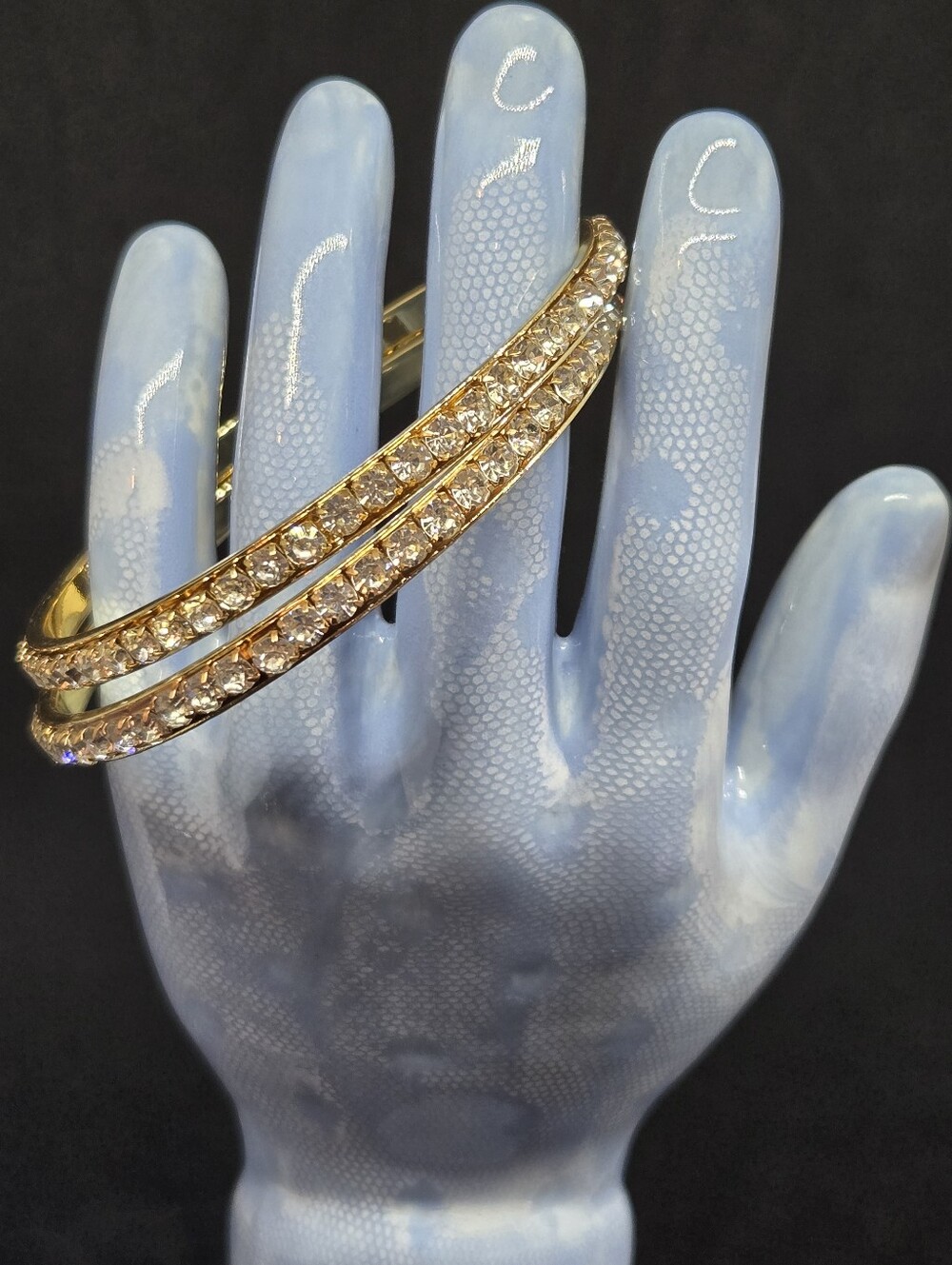 Gold Tone Rhinestone Bangle Bracelets Large